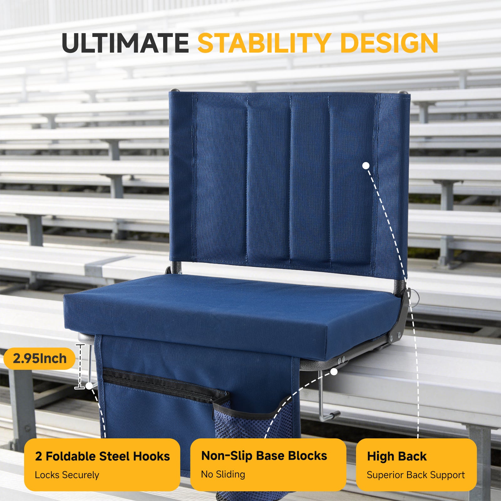 Double stadium seat 2-person foldable bleacher chair with cup holders