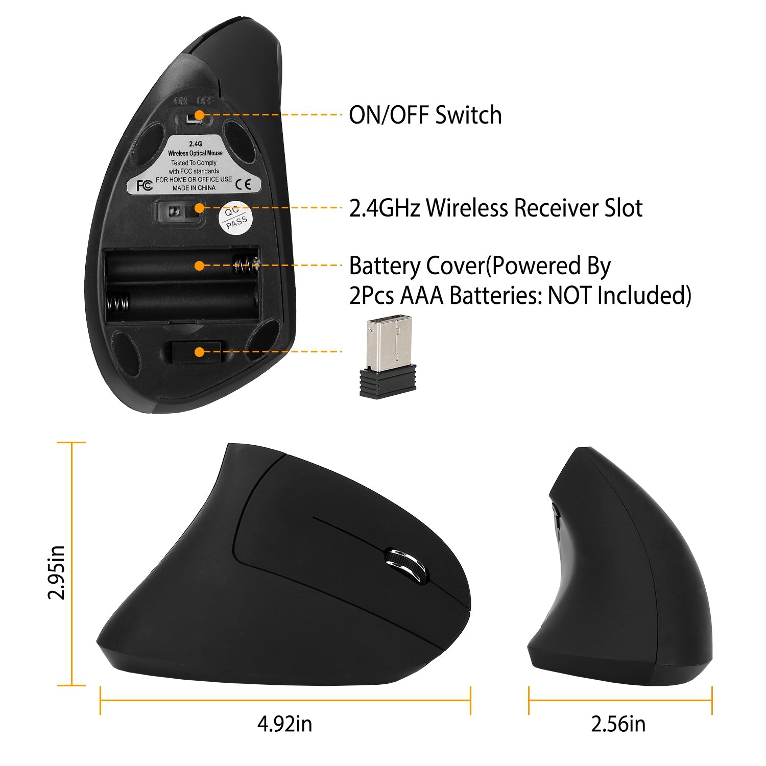 Ergonomic vertical mouse plug and play USB receiver – Tepuy®