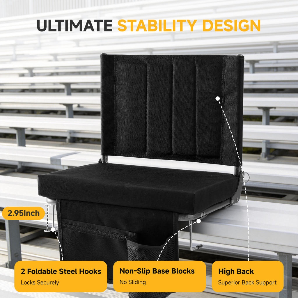 Stadium Seat with Backrest Support – foldable bleacher chair for game day