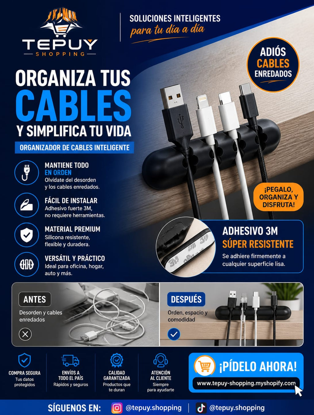 Organizador de Cables Inteligente - Mantén tu espacio limpio y ordenado
