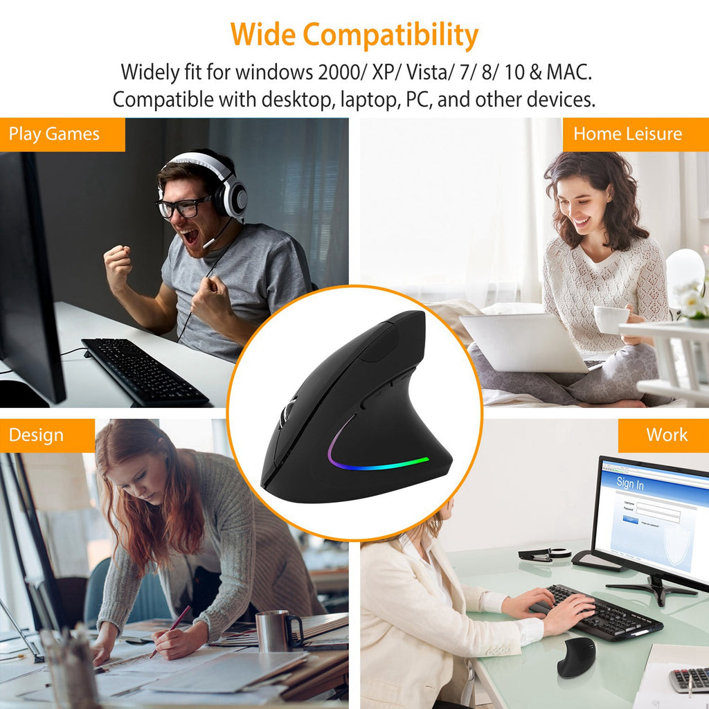 Wireless vertical mouse with colorful RGB backlight – Tepuy®