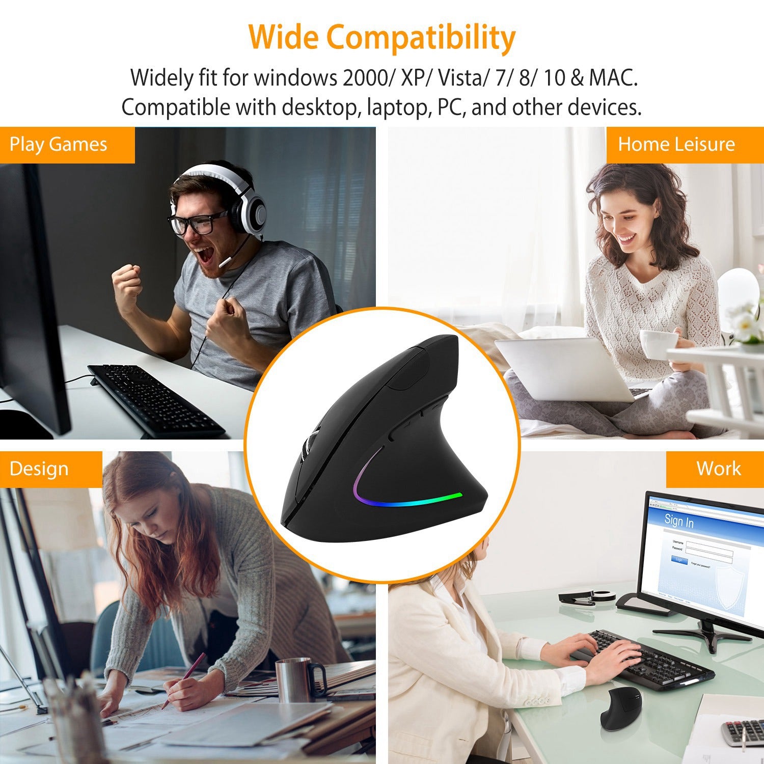 Wireless vertical mouse with colorful RGB backlight – Tepuy®