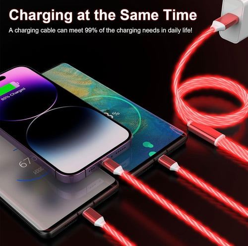 Tepuy® 3-in-1 LED Fast Charging Cable – USB-C, Micro USB & iPhone | Glowing Charger Cord
