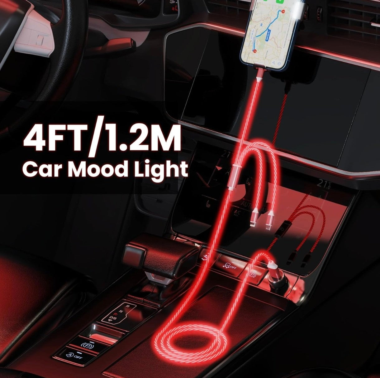 Tepuy® 3-in-1 LED Fast Charging Cable – USB-C, Micro USB & iPhone | Glowing Charger Cord